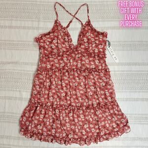 Story On Floral Ruffle Tiered Mini Dress – Size M – NWT – Pink Summer Sundress